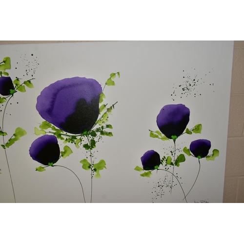 557 - JEAN PICTON (BRITISH, CONTEMPORARY), Purple poppies, acrylic on box canvas, signed lower right, 91.5... 