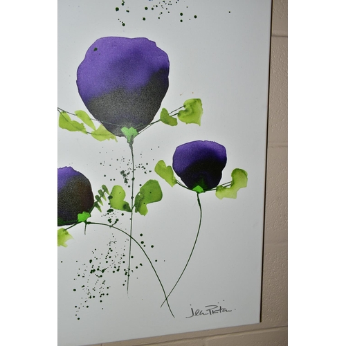 557 - JEAN PICTON (BRITISH, CONTEMPORARY), Purple poppies, acrylic on box canvas, signed lower right, 91.5... 