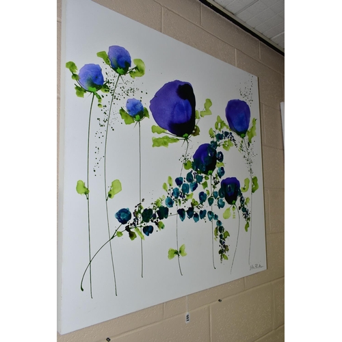 557 - JEAN PICTON (BRITISH, CONTEMPORARY), Purple poppies, acrylic on box canvas, signed lower right, 91.5... 