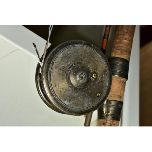 581 - A TUNBRIDGE WELLS SPLIT CANE FISHING ROD WITH HARDY BROTHERS REEL, reel is marked 'Hardy Bros Ltd Al... 