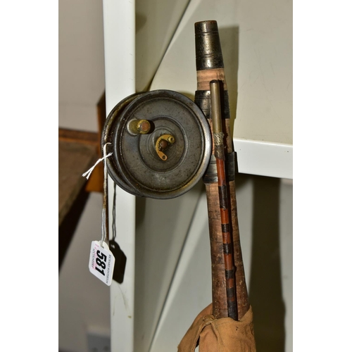 581 - A TUNBRIDGE WELLS SPLIT CANE FISHING ROD WITH HARDY BROTHERS REEL, reel is marked 'Hardy Bros Ltd Al... 