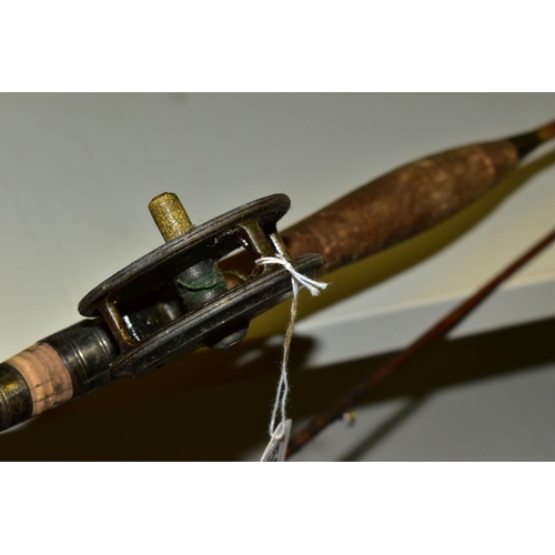 581 - A TUNBRIDGE WELLS SPLIT CANE FISHING ROD WITH HARDY BROTHERS REEL, reel is marked 'Hardy Bros Ltd Al... 