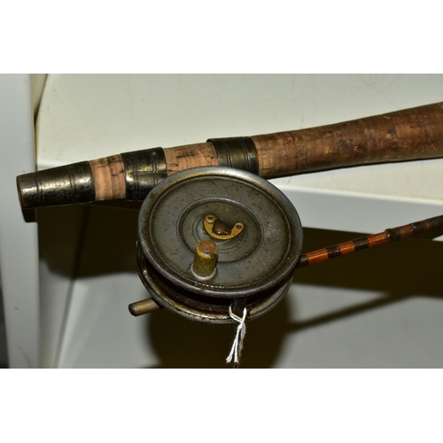 581 - A TUNBRIDGE WELLS SPLIT CANE FISHING ROD WITH HARDY BROTHERS REEL, reel is marked 'Hardy Bros Ltd Al... 