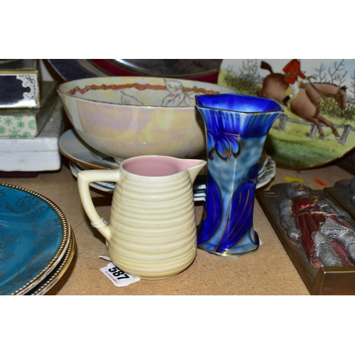 587 - A GROUP OF CERAMICS, to include a Clarice Cliff for Newport Pottery cream and pink jug (sd), a Royal... 