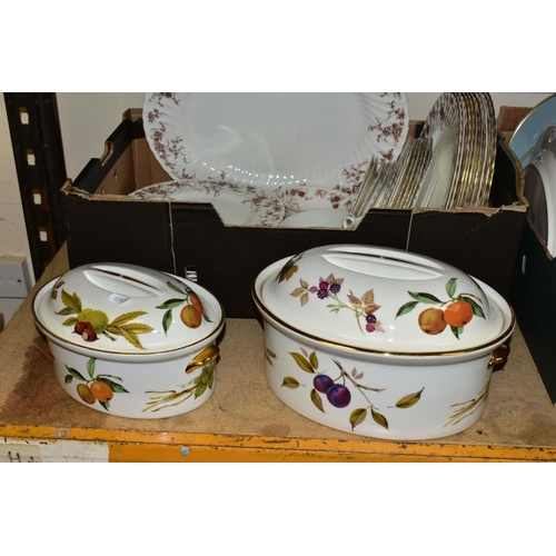 588 - FOUR BOXES AND LOOSE CERAMICS, to include a forty four piece Royal Doulton 'Rose Elegans' TC1010 din... 