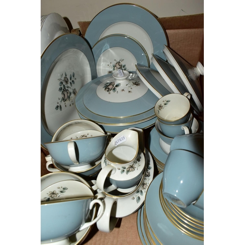 588 - FOUR BOXES AND LOOSE CERAMICS, to include a forty four piece Royal Doulton 'Rose Elegans' TC1010 din... 