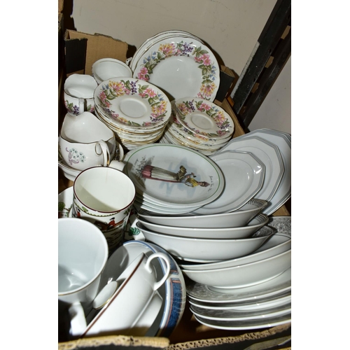 588 - FOUR BOXES AND LOOSE CERAMICS, to include a forty four piece Royal Doulton 'Rose Elegans' TC1010 din... 