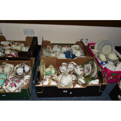 589 - FIVE BOXES OF ASSORTED TEAWARES, to include fifteen pieces of Royal Albert 'Winter Cherry' printed a... 