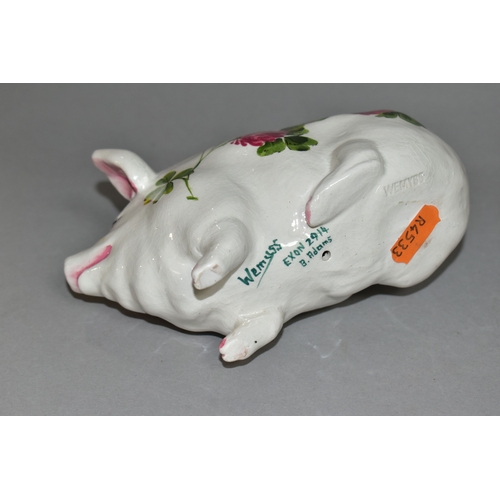 351 - AN EXON WEMYSS PIG, painted with pink clover by Brian Adams, green painted marks to base 'Wemyss Exo... 