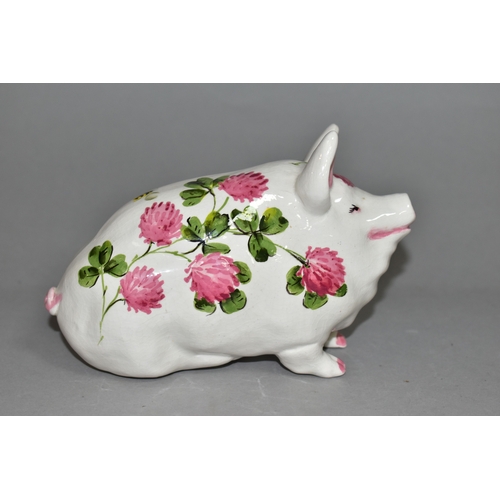 351 - AN EXON WEMYSS PIG, painted with pink clover by Brian Adams, green painted marks to base 'Wemyss Exo... 