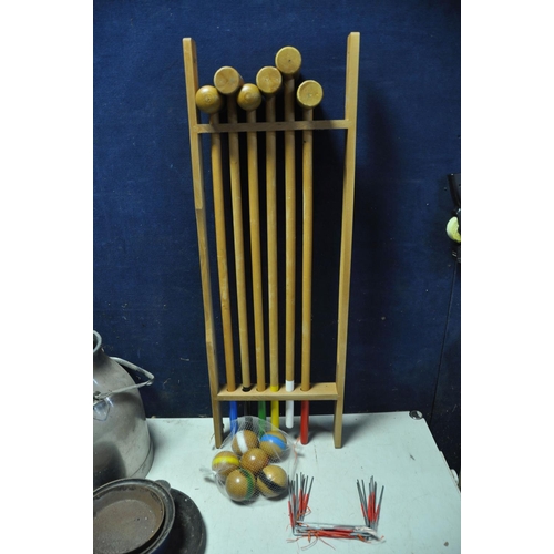 1075 - COLLECTION OF MISCELLANEOUS to include a croquet set comprising six clubs and six balls, four le Cre... 