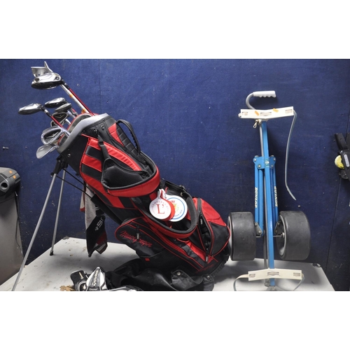 1078 - GOLFING EQUIPMENT to include a nearly full set of Taylor made, and Mizuno clubs all inside a Macgreg... 