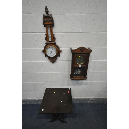 1325 - AN OAK CASED ANEROID BAROMETER, inscribed Bailey to dial, height 80cm, an oak case wall clock, and a... 