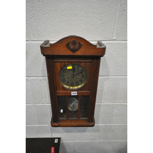 1325 - AN OAK CASED ANEROID BAROMETER, inscribed Bailey to dial, height 80cm, an oak case wall clock, and a... 