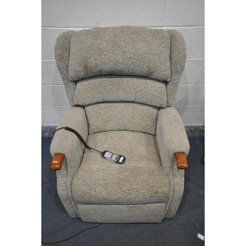 1326 - A CELEBRITY OATMEAL RISE AND RECLINE ARMCHAIR (condition - some stains, PAT pass and working)