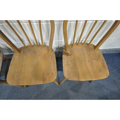 1332 - A SET OF THREE ERCOL MODEL 400 WINDSOR CHAIRS (condition - dusty/dirty, surface marks, stains and sc... 