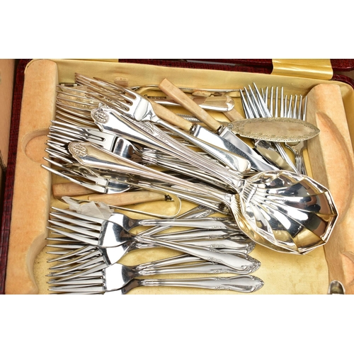 114 - A BOX OF ASSORTED WHITE METAL WARE, to include a three piece EPBM tea service set comprising of a te... 