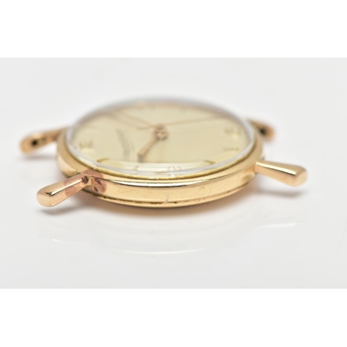 12 - A YELLOW METAL JAEGER-LE COULTRE WATCH HEAD, the champagne colour circular dial, with Arabic quarter... 