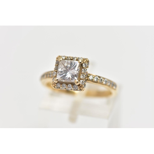14 - A 9CT GOLD SYNTHETIC MOISSANITE CLUSTER RING, hallmarked 9ct Birmingham, ring size L, approximate gr... 