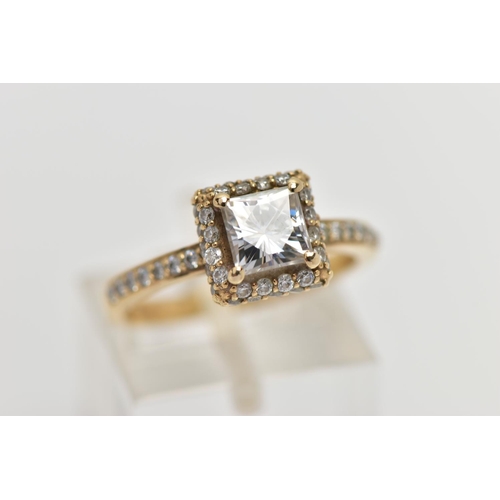 14 - A 9CT GOLD SYNTHETIC MOISSANITE CLUSTER RING, hallmarked 9ct Birmingham, ring size L, approximate gr... 