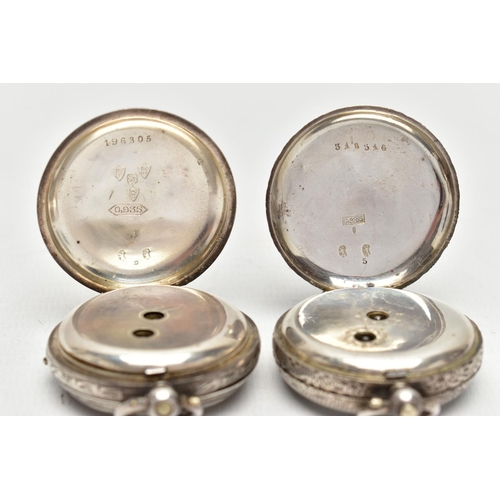 19 - TWO SILVER LADIES POCKET WATCHES, the first a white circular dial with Roman numeral hourly markers,... 