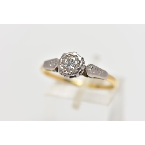 2 - A YELLOW METAL DIAMOND SINGLE STONE RING, the brilliant cut diamond star set, to the tapered shoulde... 