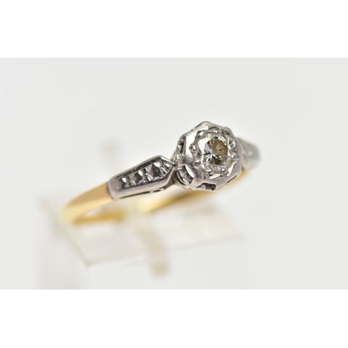 2 - A YELLOW METAL DIAMOND SINGLE STONE RING, the brilliant cut diamond star set, to the tapered shoulde... 