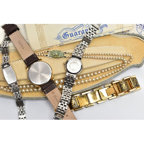 88 - THREE WRISTWATCHES AND COSTUME JEWELLERY, the first a quartz movement, round white dial, signed 'Lon... 