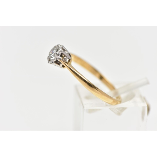 89 - A YELLOW METAL DIAMOND SINGLE STONE RING, the brilliant cut diamond, to the tapered shoulders and pl... 