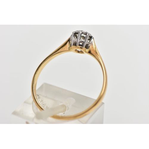 89 - A YELLOW METAL DIAMOND SINGLE STONE RING, the brilliant cut diamond, to the tapered shoulders and pl... 