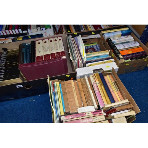 502 - BOOKS, six boxes containing approximately 140 miscellaneous titles in hardback and paperback format,... 