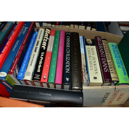 502 - BOOKS, six boxes containing approximately 140 miscellaneous titles in hardback and paperback format,... 