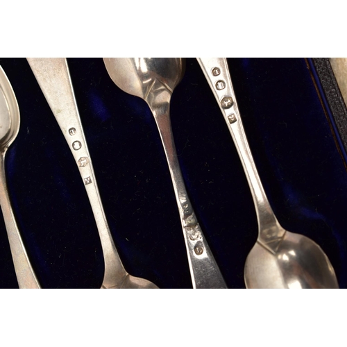 104 - A PARCEL OF 18TH, 19TH AND 20TH CENTURY SILVER FLATWARE, comprising a set of six Victorian Fiddle pa... 