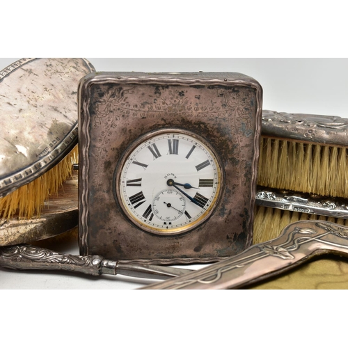 105 - A SMALL PARCEL OF SILVER COMPRISING AN EARLY 20TH CENTURY ART NOUVEAU STYLE PHOTOGRAPH FRAME, repous... 