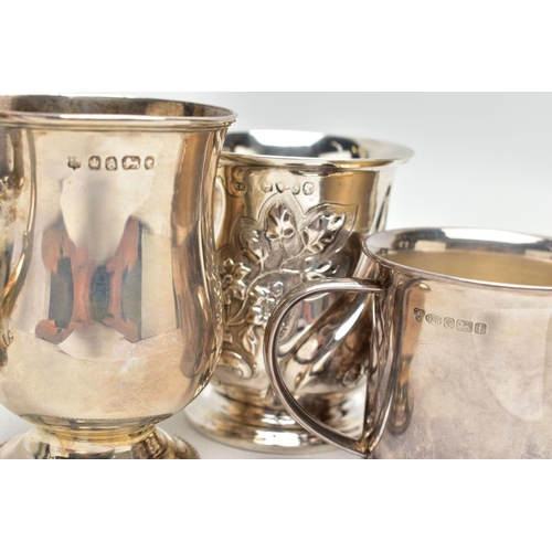 108 - TWO VICTORIAN SILVER CHRISTENING MUGS AND AN ELIZABETH II SILVER CHRISTENING MUG, comprising a repou... 