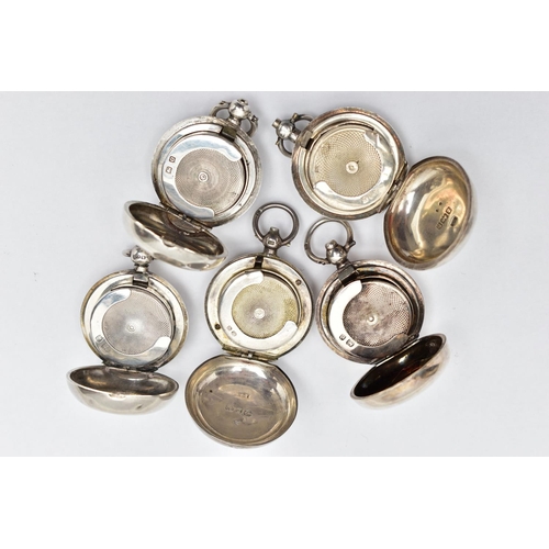 109 - FIVE VICTORIAN, EDWARDIAN AND GEORGE V SILVER SOVEREIGN CASES OF CIRCULAR FORM, all with hanging loo... 