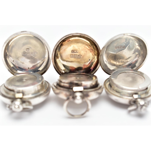 109 - FIVE VICTORIAN, EDWARDIAN AND GEORGE V SILVER SOVEREIGN CASES OF CIRCULAR FORM, all with hanging loo... 