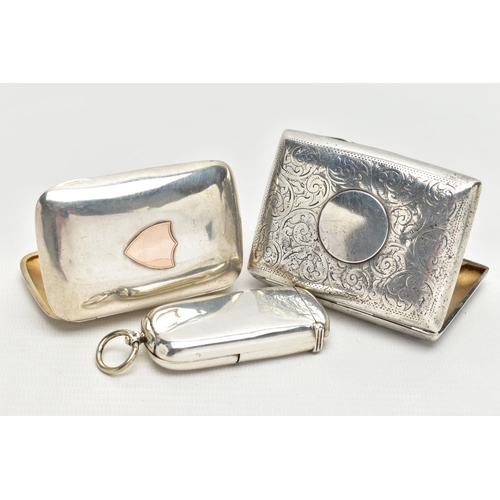 111 - A LATE VICTORIAN SILVER DOUBLE ENDED VESTA / SOVEREIGN CASE AND TWO SILVER CIGARETTE CASES, the vest... 