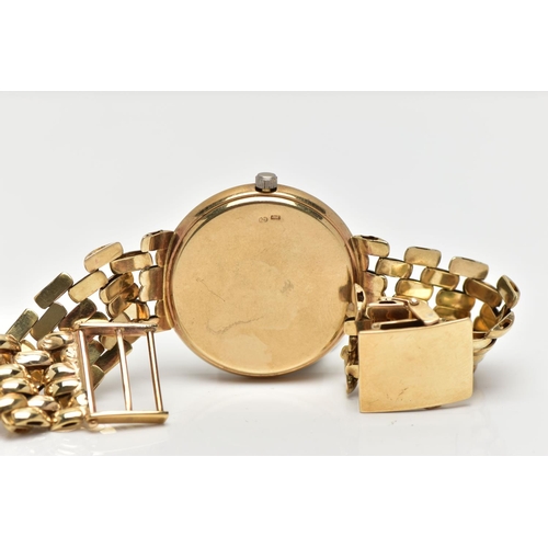 17 - A JEAN JACOT GENEVE YELLOW METAL QUARTZ WRISTWATCH, the white dial with gold tone hourly applied bat... 