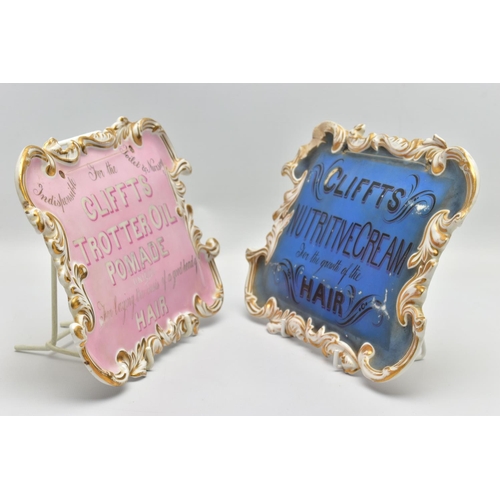 177 - 19TH CENTURY ADVERTISING / WORCESTER PORCELAIN INTEREST, two porcelain plaques of rectangular cartou... 