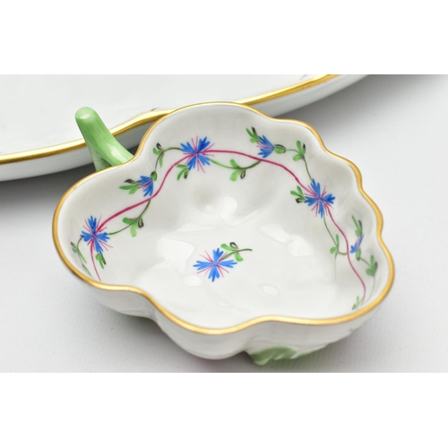 178 - A HEREND PORCELAIN CABARET SET HAND PAINTED WITH STYLISED CORNFLOWERS, the set comprises an oval tra... 