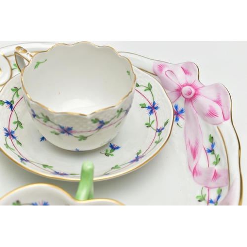 178 - A HEREND PORCELAIN CABARET SET HAND PAINTED WITH STYLISED CORNFLOWERS, the set comprises an oval tra... 