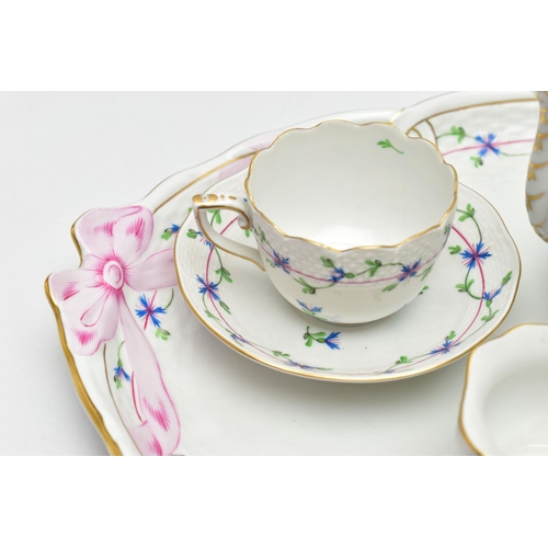 178 - A HEREND PORCELAIN CABARET SET HAND PAINTED WITH STYLISED CORNFLOWERS, the set comprises an oval tra... 