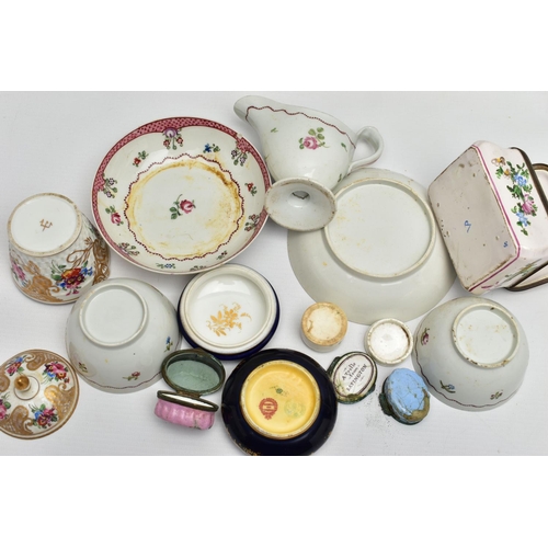 182 - A PARCEL OF LATE 18TH AND 19TH CENTURY CONTINENTAL AND ENGLISH PORCELAIN AND TWO OVAL ENAMEL PATCH B... 