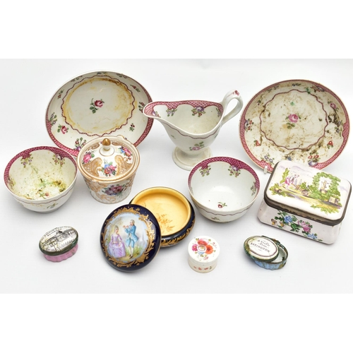 182 - A PARCEL OF LATE 18TH AND 19TH CENTURY CONTINENTAL AND ENGLISH PORCELAIN AND TWO OVAL ENAMEL PATCH B... 