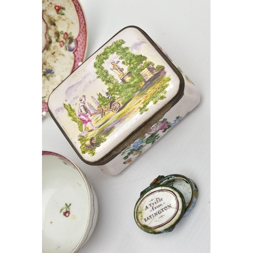 182 - A PARCEL OF LATE 18TH AND 19TH CENTURY CONTINENTAL AND ENGLISH PORCELAIN AND TWO OVAL ENAMEL PATCH B... 