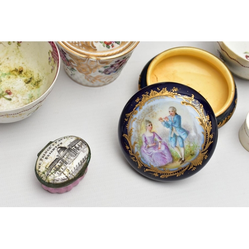 182 - A PARCEL OF LATE 18TH AND 19TH CENTURY CONTINENTAL AND ENGLISH PORCELAIN AND TWO OVAL ENAMEL PATCH B... 