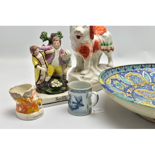 186 - FIVE PIECES OF LATE 18TH / EARLY 19TH AND LATER CERAMICS, comprising an early 19th century pearlware... 