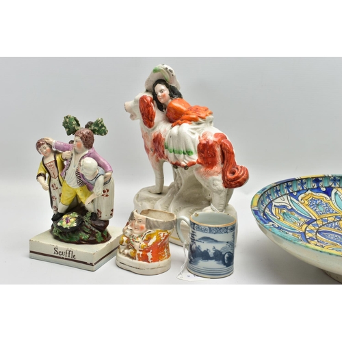 186 - FIVE PIECES OF LATE 18TH / EARLY 19TH AND LATER CERAMICS, comprising an early 19th century pearlware... 