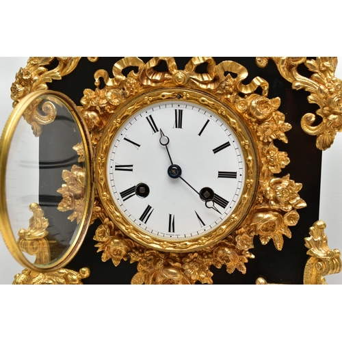 216 - A LATE 19TH CENTURY BLACK SLATE AND GILT METAL CHARLES FRODSHAM OF PARIS MANTEL CLOCK UNDER A GLASS ... 